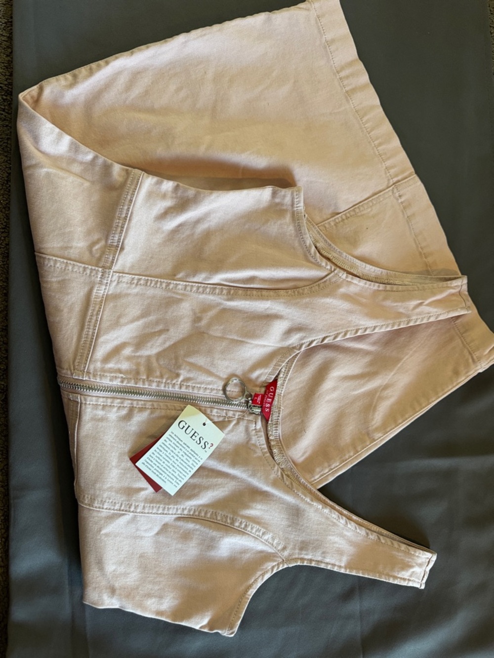 GUESS Pink Zip-Front Denim Overall Top